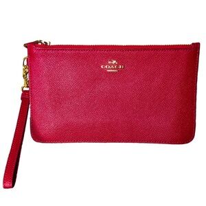 COACH Red Leather Double Zipper Wristlet Clutch with Hangtag